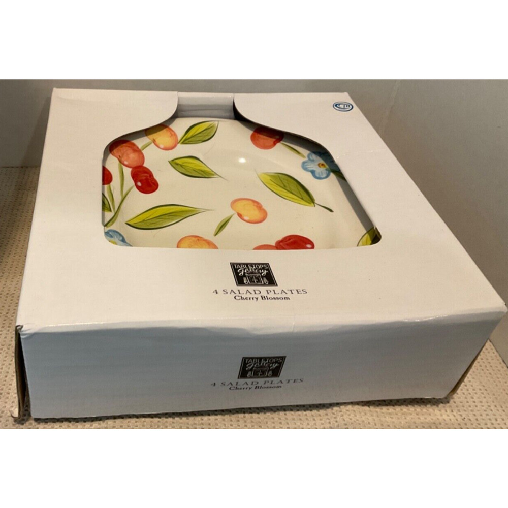 Tabletops Unlimited Cherry Blossom Stoneware Salad Plates –‎ Set of 4 Retro